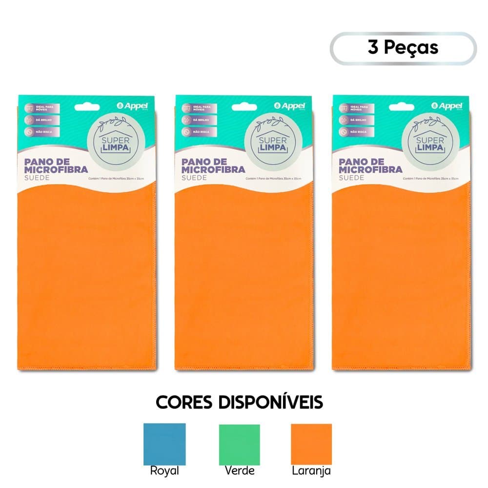 Kit 3 Panos de Microfibra Multiuso Suede 35 x 35 - Appel Home