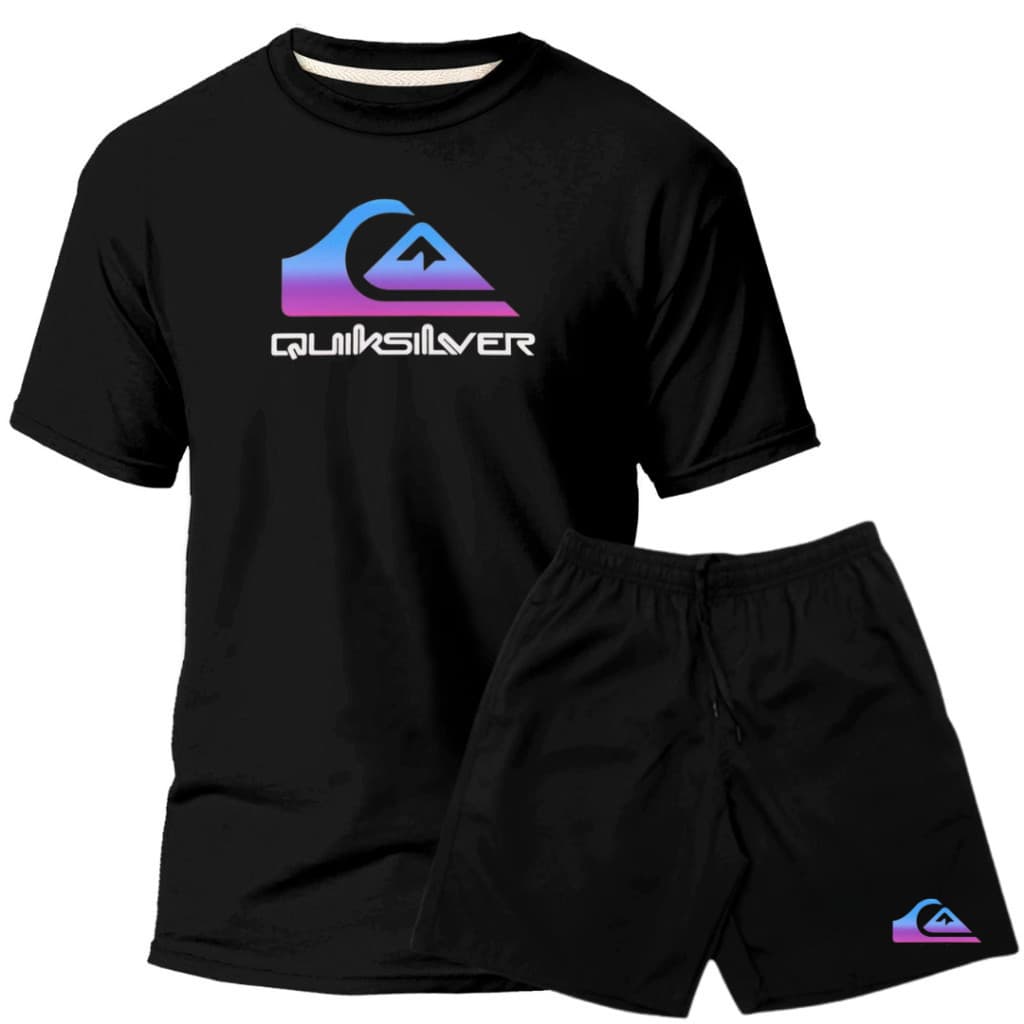 Kit Conjunto Masculino Quiksilver Degradê 100% Algodão Camiseta e Short Tactel