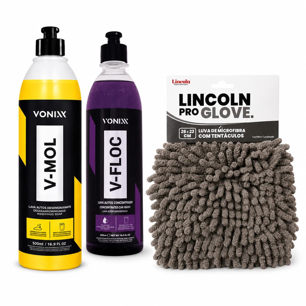 Kit Shampoo Automotivo Vonixx V-FLOC + V-MOL 500ml com Luva Tentáculos Linconln