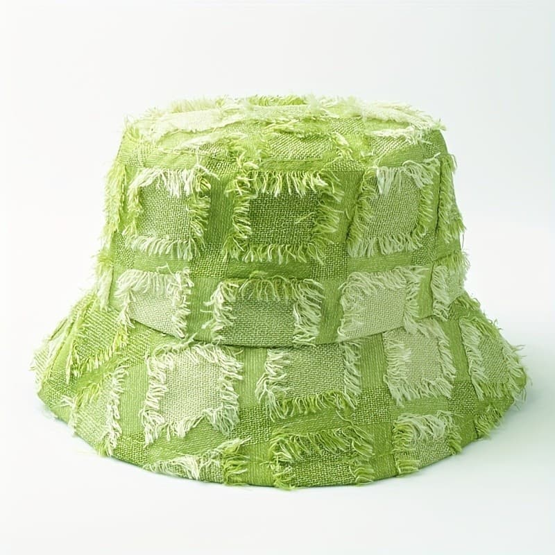 Versatile Raw Edge Checkered Bucket Hat, Women Summer Sunshade Fashion Basin Hat Casual Sun Hat&*-&&&-&**-&