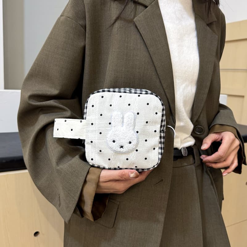 Bolsa de mão estilo coreano com bolinhas e estampa do coelho Miffy, bolsa de armazenamento para câmera polaroid, bolsa d