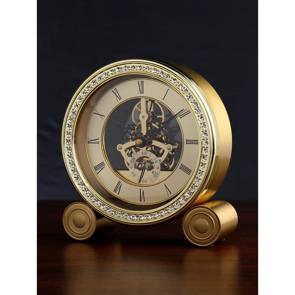 Hanshi luz luxo latão relógio de mesa sala estar decoração ornamentos High-End Metal relógio de mesa criativo perspectiv