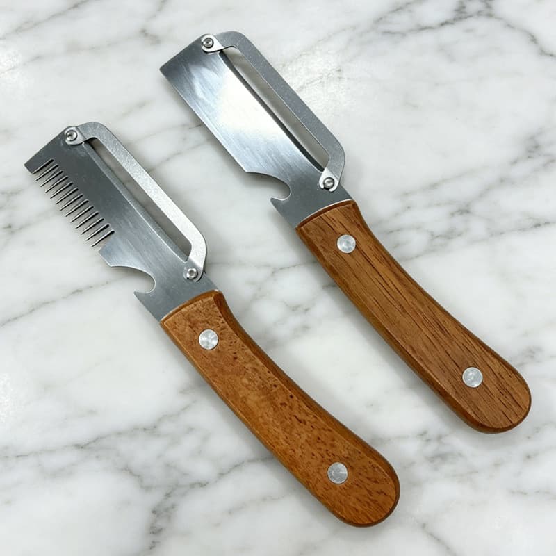 Descascador de Aço Inoxidável com Cabo de Madeira, Raspador Multifuncional de Frutas e Vegetais para Cozinha, Descascado