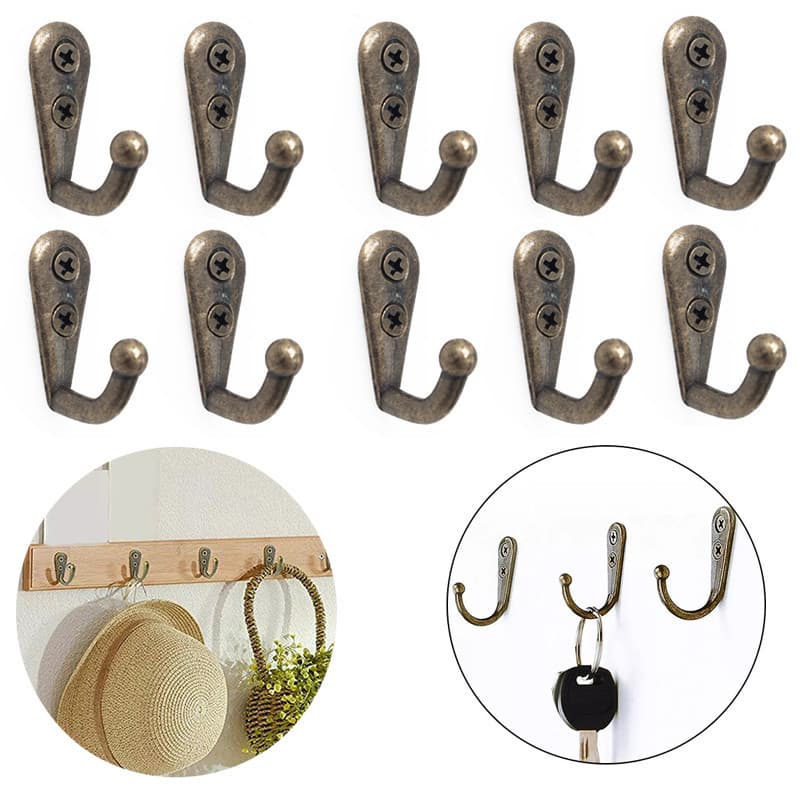 10 Pçs/Set Antigo Gancho De Metal Roupas E Chapéu Ganchos Na Parede Atrás Da Porta Chave Saco Cabide Com Parafuso