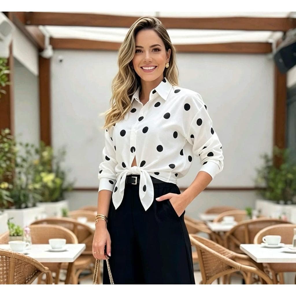 CAMISA FEMENINA POÁ MANGA LONGA -TECIDO DUNA ESTILOSO