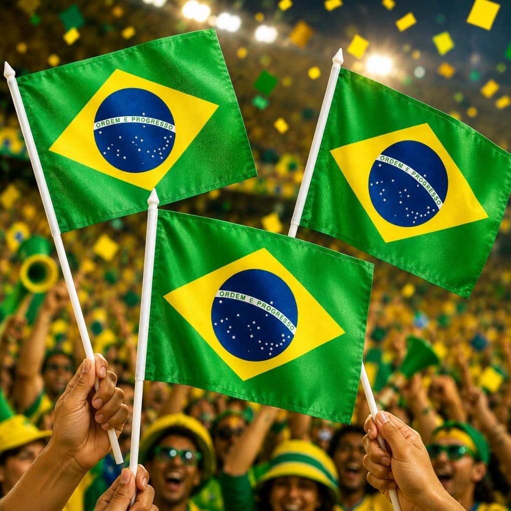 Kit 3 ou 6 Bandeirinhas do Brasil com Haste | Bandeira Brasil para Copa, Torcida, Festa, Evento, Escola e Decoração