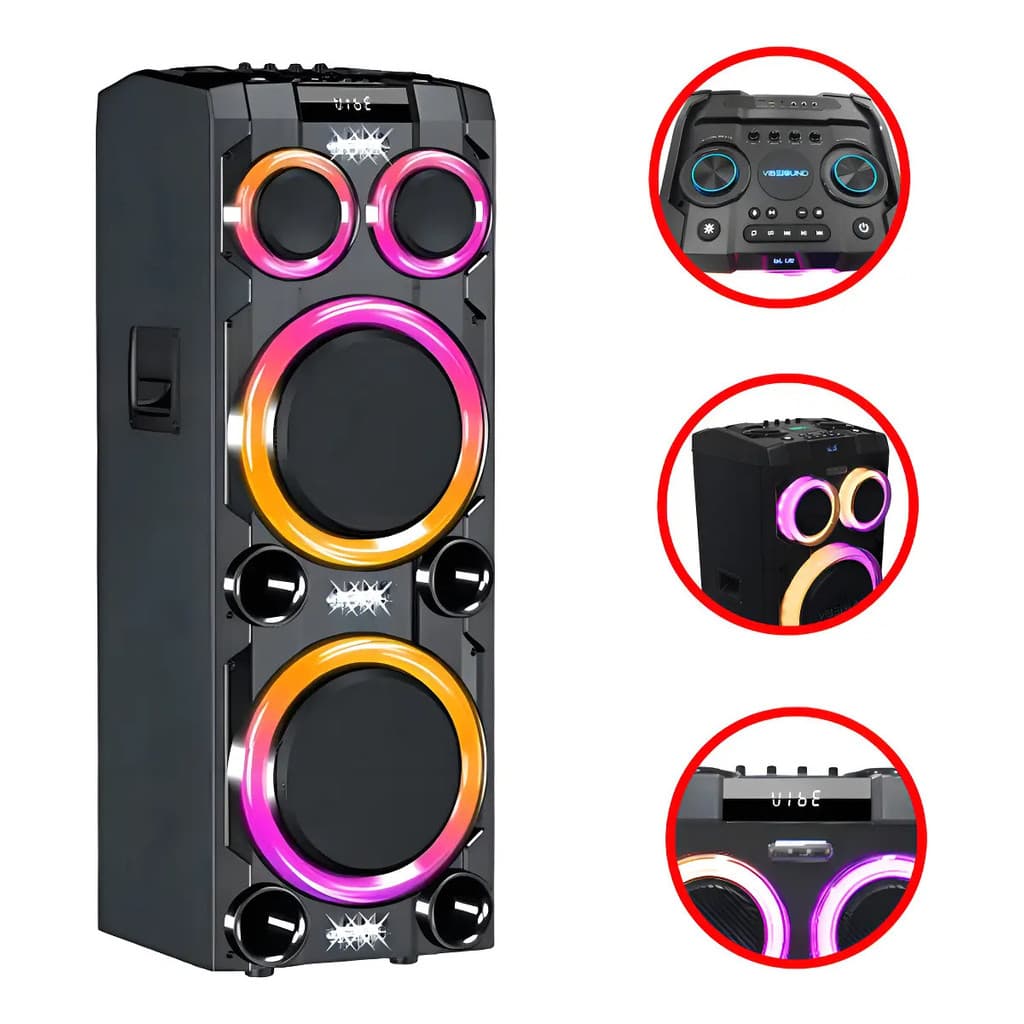 Caixa Som Potente Torre 2500W Rms 2 Falantes 12´´ Bluetooth Fm Usb BivoltTower Vibe Sound Vs007