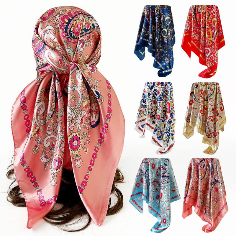 Lenço Com Estampa De Retalhos De 90 Cm , Quadrado De Cetim , Pescoço Feminino Elegante E Envoltório De Cabeça