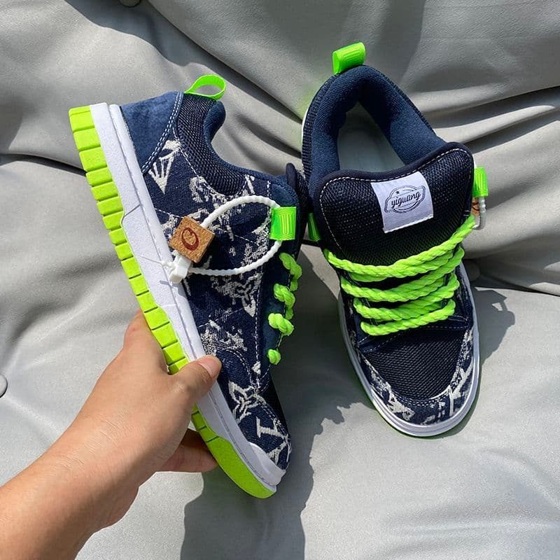 Novo estilo azul marinho impresso pão sapatos nicho língua engrossado tênis sapatos masculinos All-Match sapatos casuais
