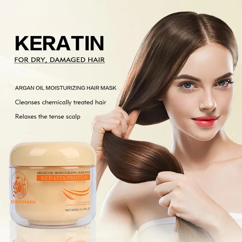 Máscara capilar com óleo de Argan e queratina 300ml - adequada para cuidados nutritivos profundos para cabelos secos e c