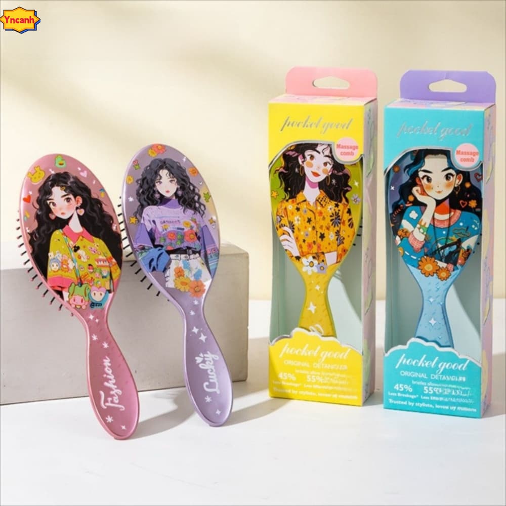 Pente De Almofada De Ar YNCANH , Oval De Airbag De Cabeleireiro Com Estampas De Desenhos Animados Massagem Para Couro Ca