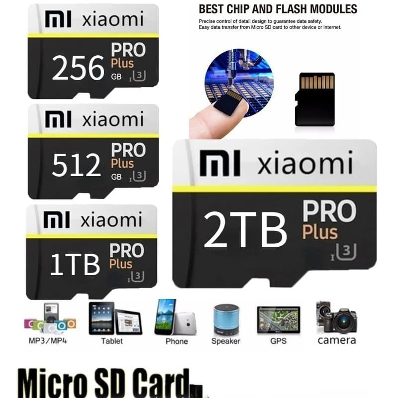 Cartão de Memória Micro SD TF para Telefone 2TB 512GB 128GB 64GB Classe 10 Compatível com GPS, Reprodutores de MP3 e Câm