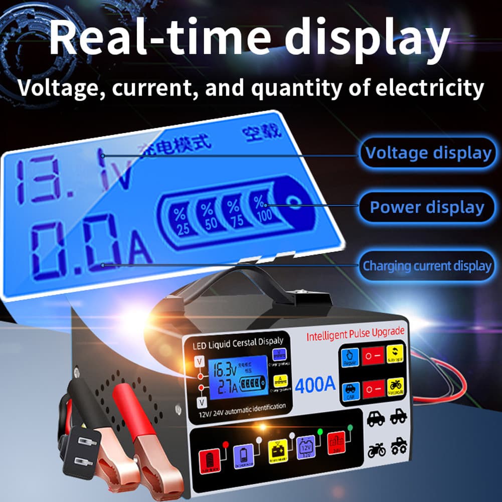 Carregador De Bateria De Carro 400A Display LCD Com Parada Automática De Cinco Estágios 220W [covdes.br]