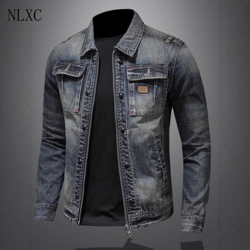 Jaqueta Jeans Retrô Masculina - Estilo Motociclista e Corte Slim Estilo Coreano KYR8