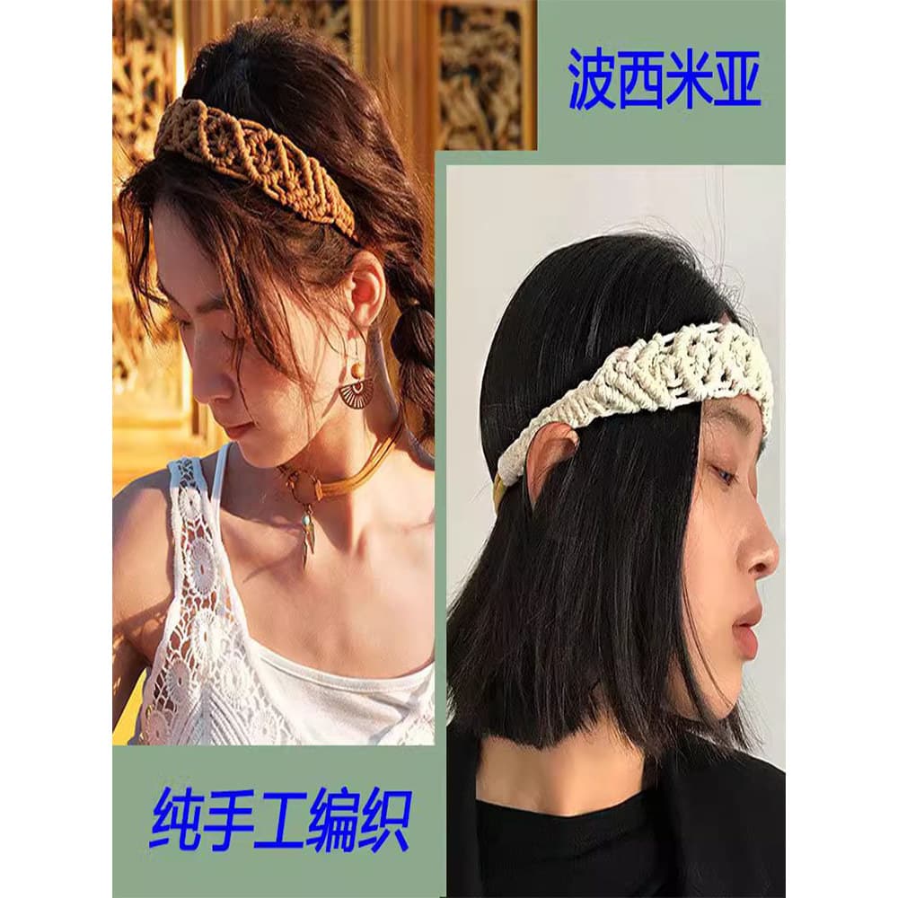 Boêmio bandana Retro mão-tecido bandana Yunnan férias feminino acessórios de cabelo elástico bandana All-match estilo ét