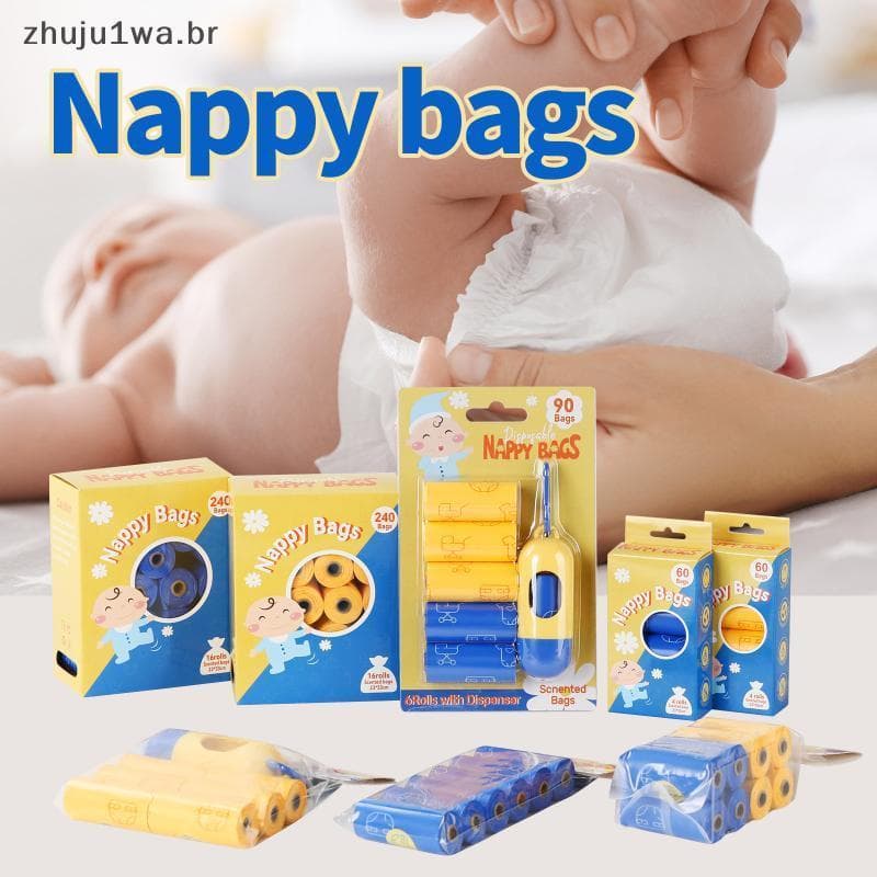 Sacos Perfumados Para Descarte De Fraldas , 6 Rolos Resistentes A Rasgos Com Dispensador Viagens , Carro , Cuidados O Be