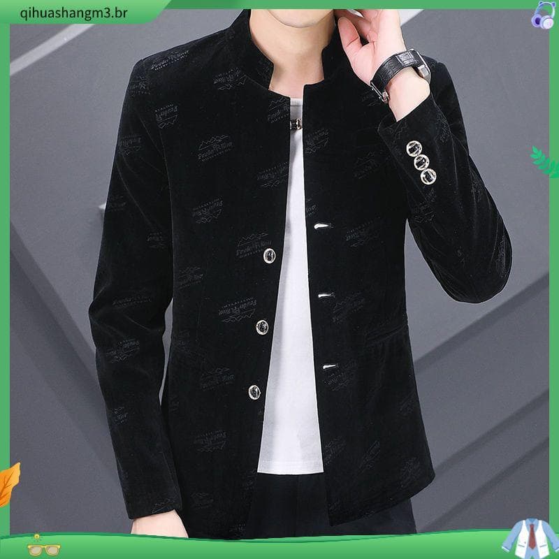 High-End cor sólida Zhongshan terno masculino Casual gola alta jaqueta terno masculino versão coreana magro-ajuste prima