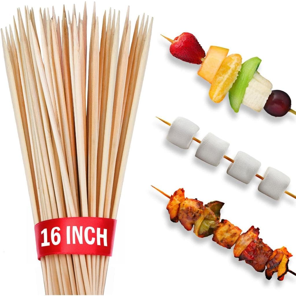 100 pacotes de espetos de bambu de 16 polegadas de comprimento, espetos para churrasco, espetos para carne, palitos para