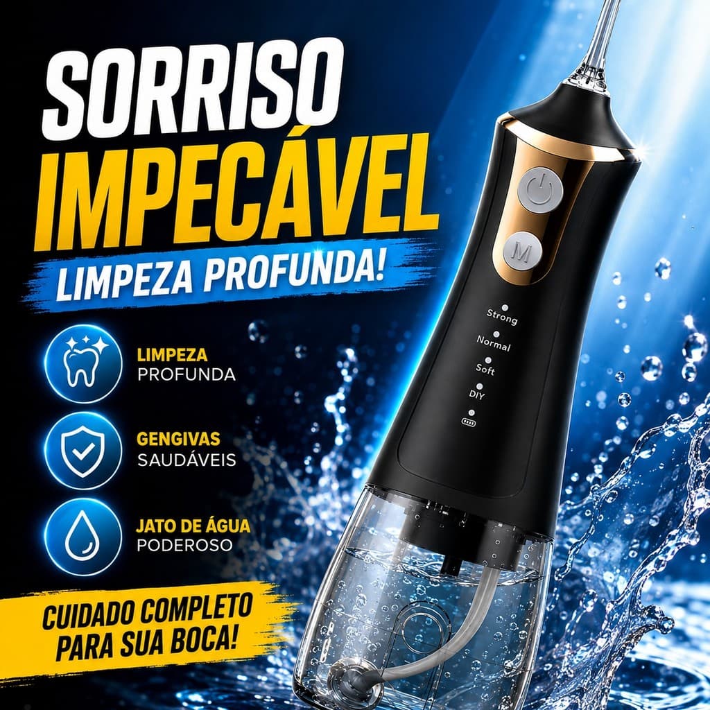 Irrigador Bucal higienizador dos dentes oral USB Recarregável 3 modos 4 Bocais Limpador de Dentes 300ml