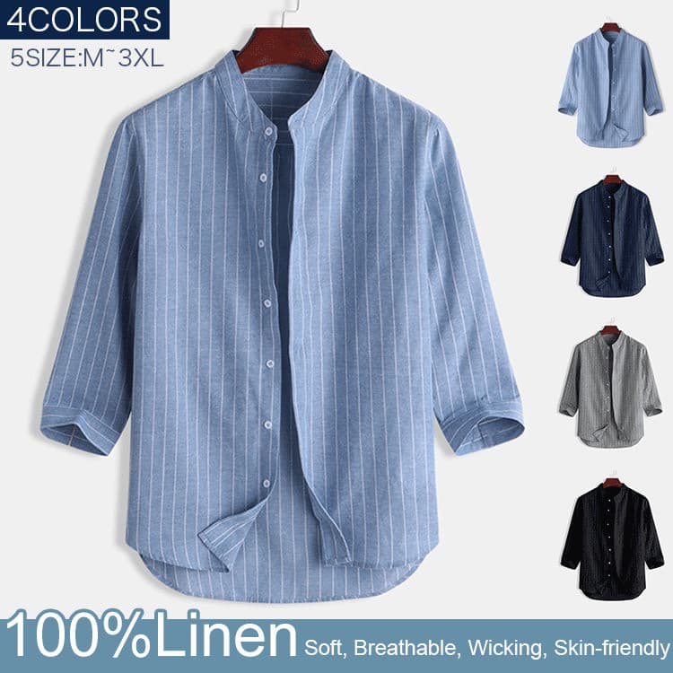 【Leve e Atemporal】Men's Striped Linen Short Sleeve Shirt/ Camisa de Linho/ Camisa Listrada Masculina/ Camisa de Verão