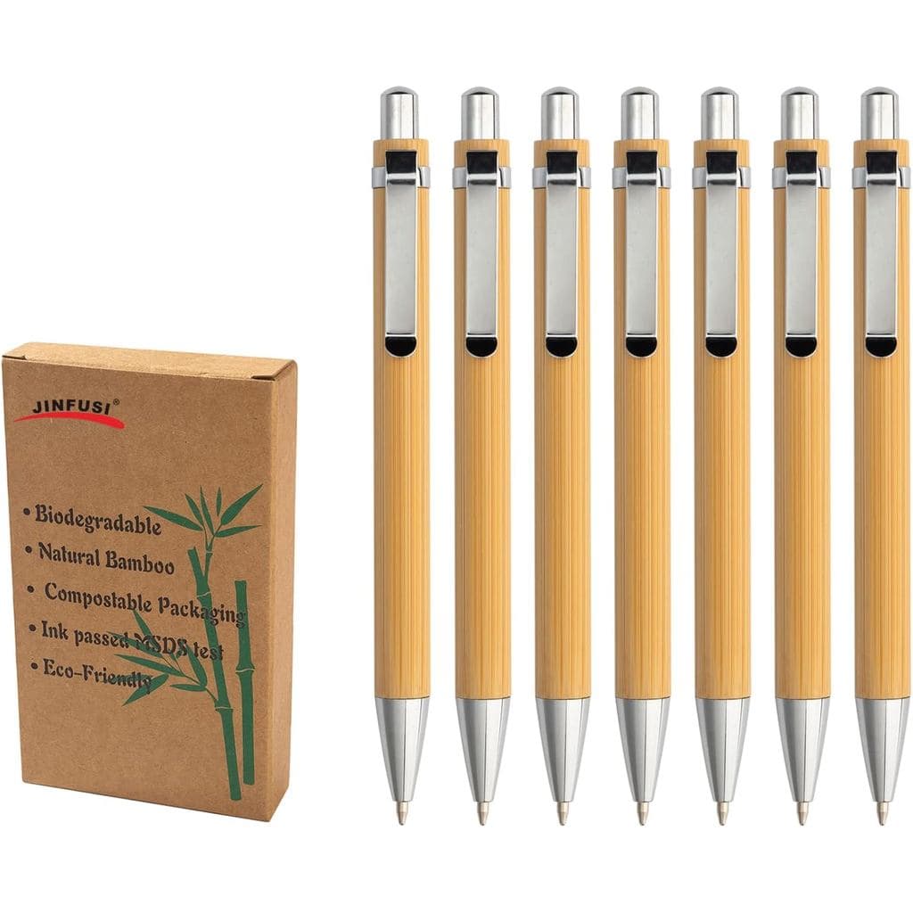 Caneta Esferográfica Retrátil de Bambu Jinfusi (pacote com 12), Tinta Preta 1mm, Canetas Sustentáveis para Escrita, Diár