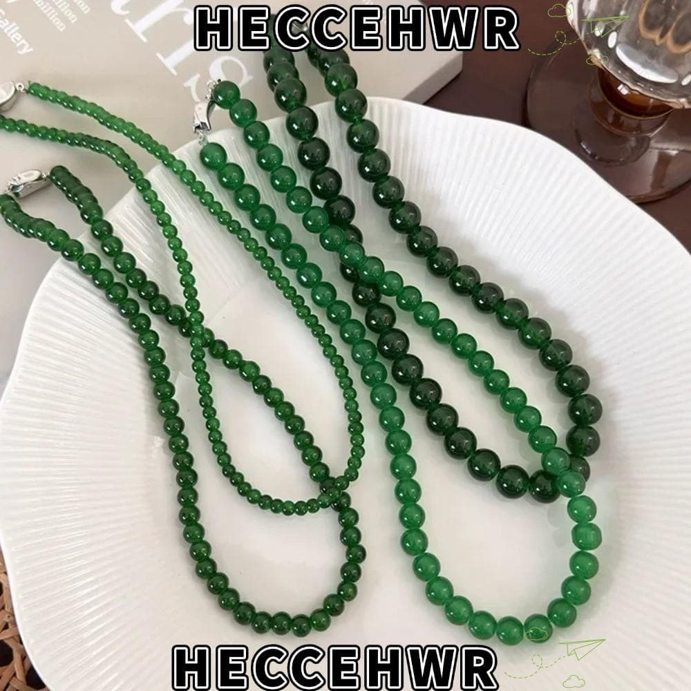 Colar De Contas Verdes , Gargantilha Redonda De 4 6 8 10 Mm , Corrente De Clavícula De Vidro Com Fecho Alternad