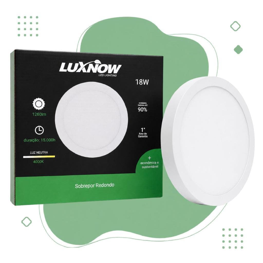 Painel Led Sob Redondo 18W 4000K - Luxnow - 21cm x 21xm - Branca Neutra