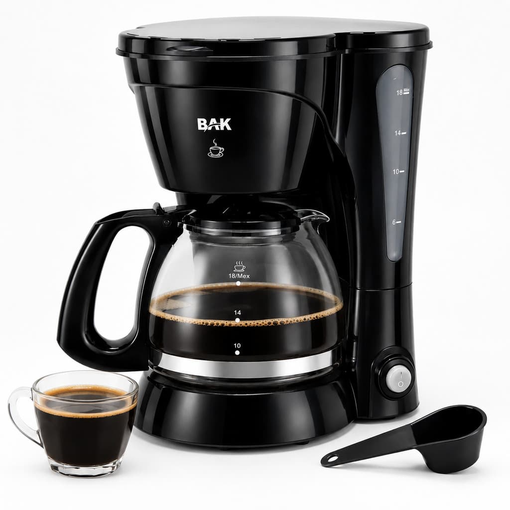 Cafeteira Elétrica BAK 18x Xícaras 650W Preta Jarra de Vidro Aquece café Com Filtro 110 220v Premium