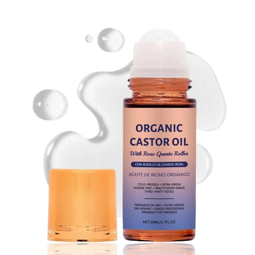 Óleo de Rícino com Quartzo Rosa Roll-On, Óleo de Rícino Orgânico com Bola de Quartzo Rosa, Frasco Roll-On de Óleo de Ríc