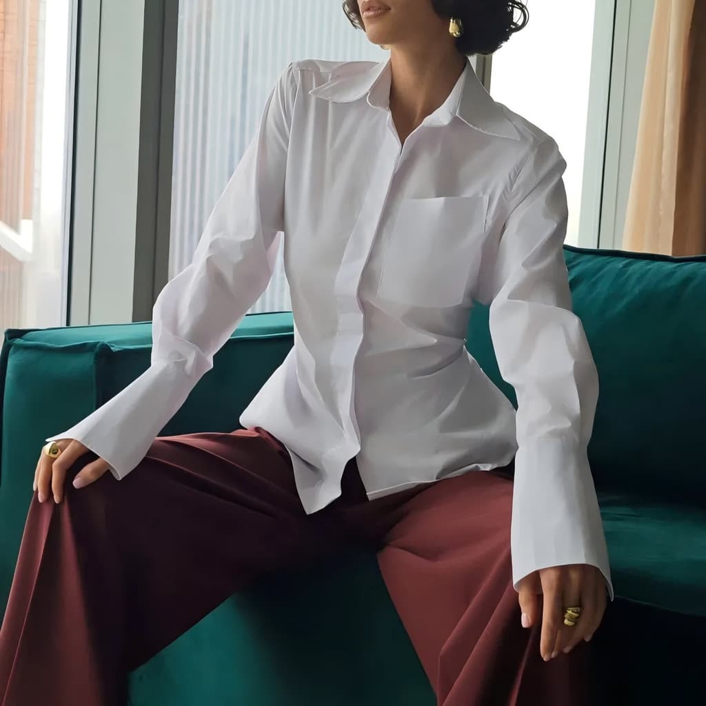 T elegante feminino All-Match Casual cor sólida lapela camisa moda terno feminino topo