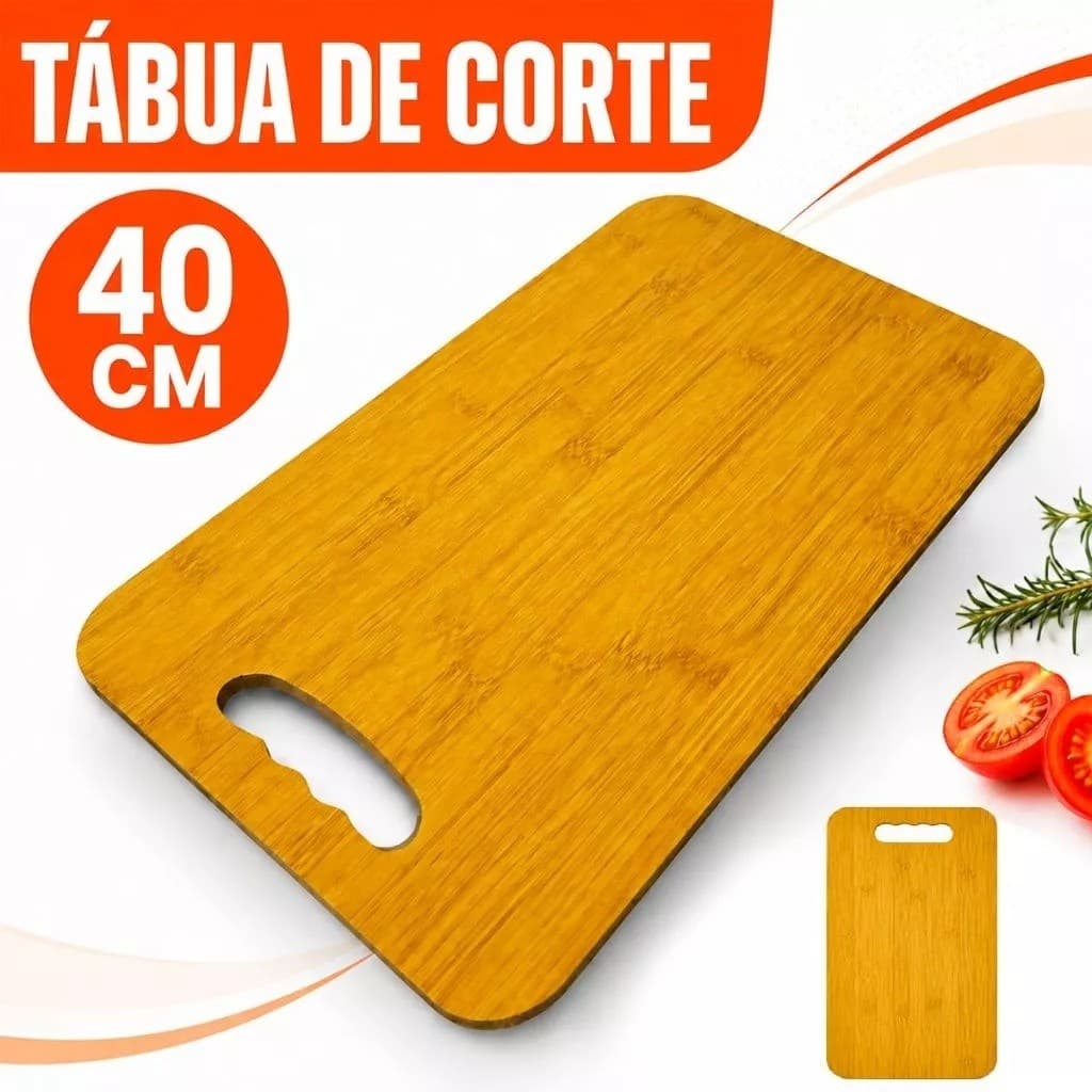 Tábua de Corte de Madeira 40x24 com Alça para Cozinha, Carnes e Queijos Resistente e Elegante