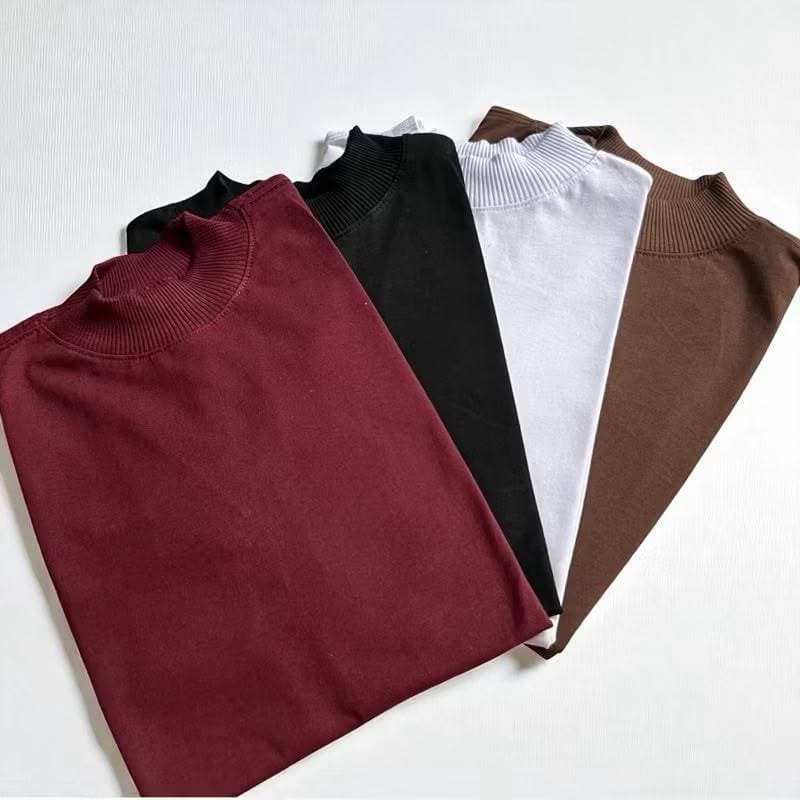 Kit 3 Camisetas Gola Alta Feminina Algodão Penteado T-Shirt Casual Estilo Moderno Conforto Premium