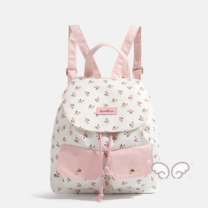 Linda Mochila De Lona Floral Rosa-Mini Bolsa Casual Para Mulheres