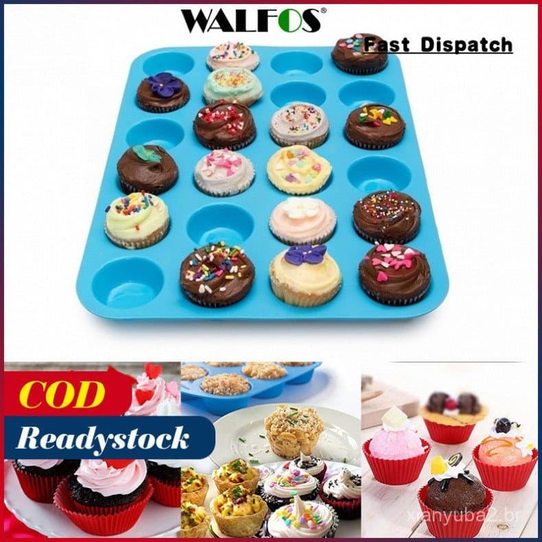 Forma de Silicone Antiaderente Walfos para Assar Muffins, Cupcakes e Mini Bolos (24 Formas) X69D