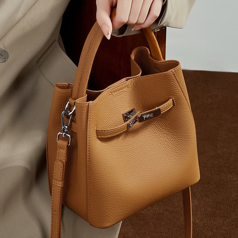 2026 novo estilo primeira camada de couro cesta vegetal balde saco feminino couro genuíno High-End sentido um ombro port