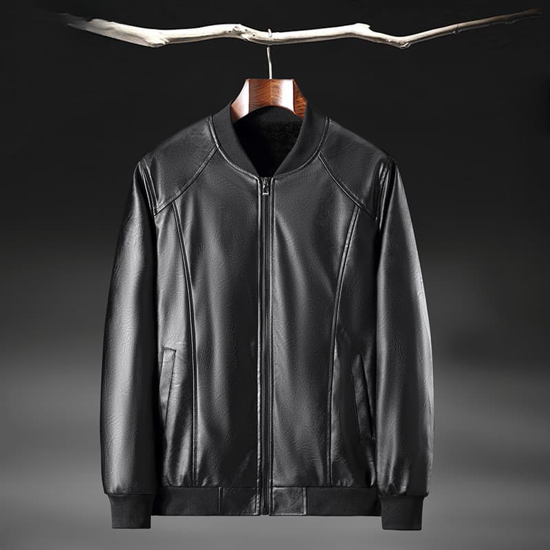 Jaqueta Masculina de Couro PU para Inverno e Outono 2025, com Gola Alta, Estilo Motociclista, Casual, para Negócios, Aju