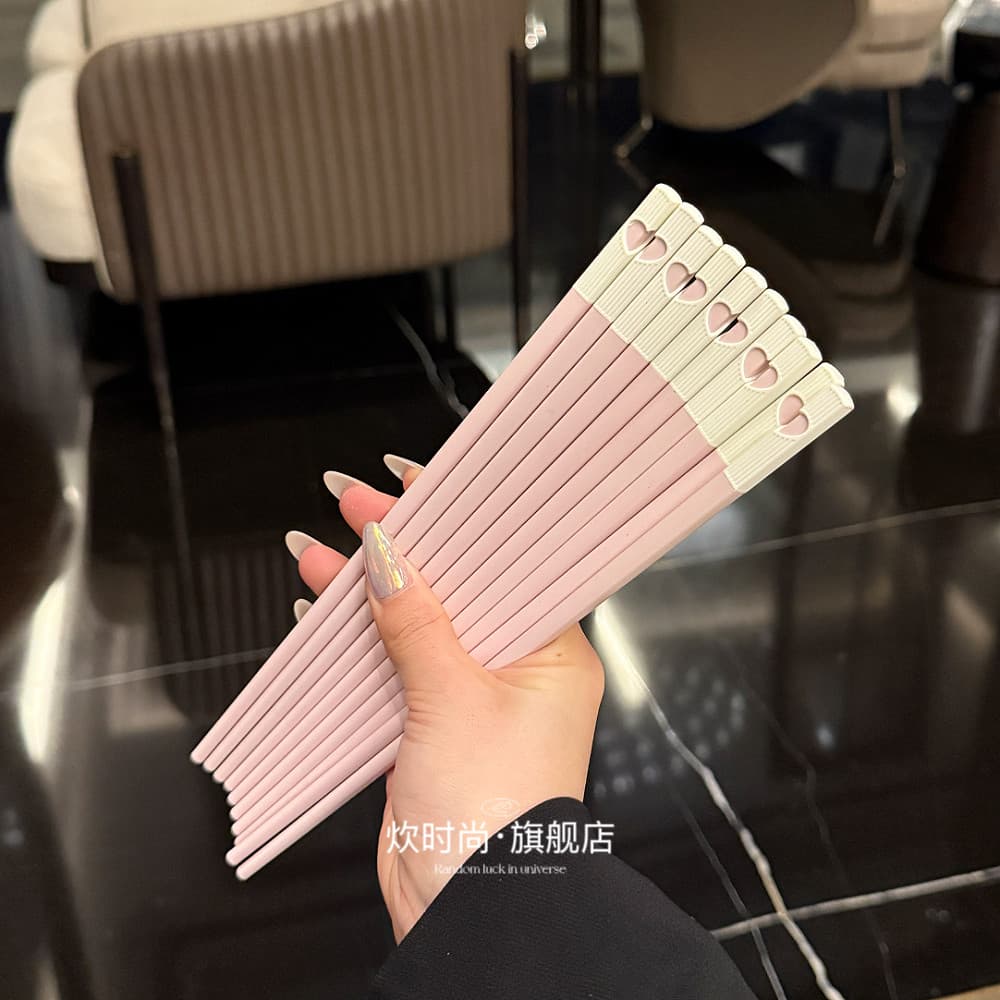 Bonito rosa amor liga pauzinhos antiderrapante não é fácil de molde máquina de lavar louça limpeza utensílios de mesa do