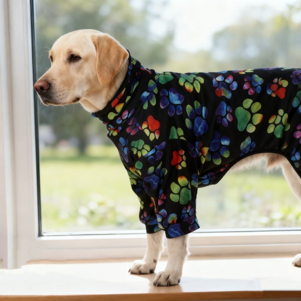 Pijama para Cães Grandes, Cinza Elegante com Estampa de Patas, Roupa de Quatro Patas de Manga Longa, Tamanho Médio T7ZU