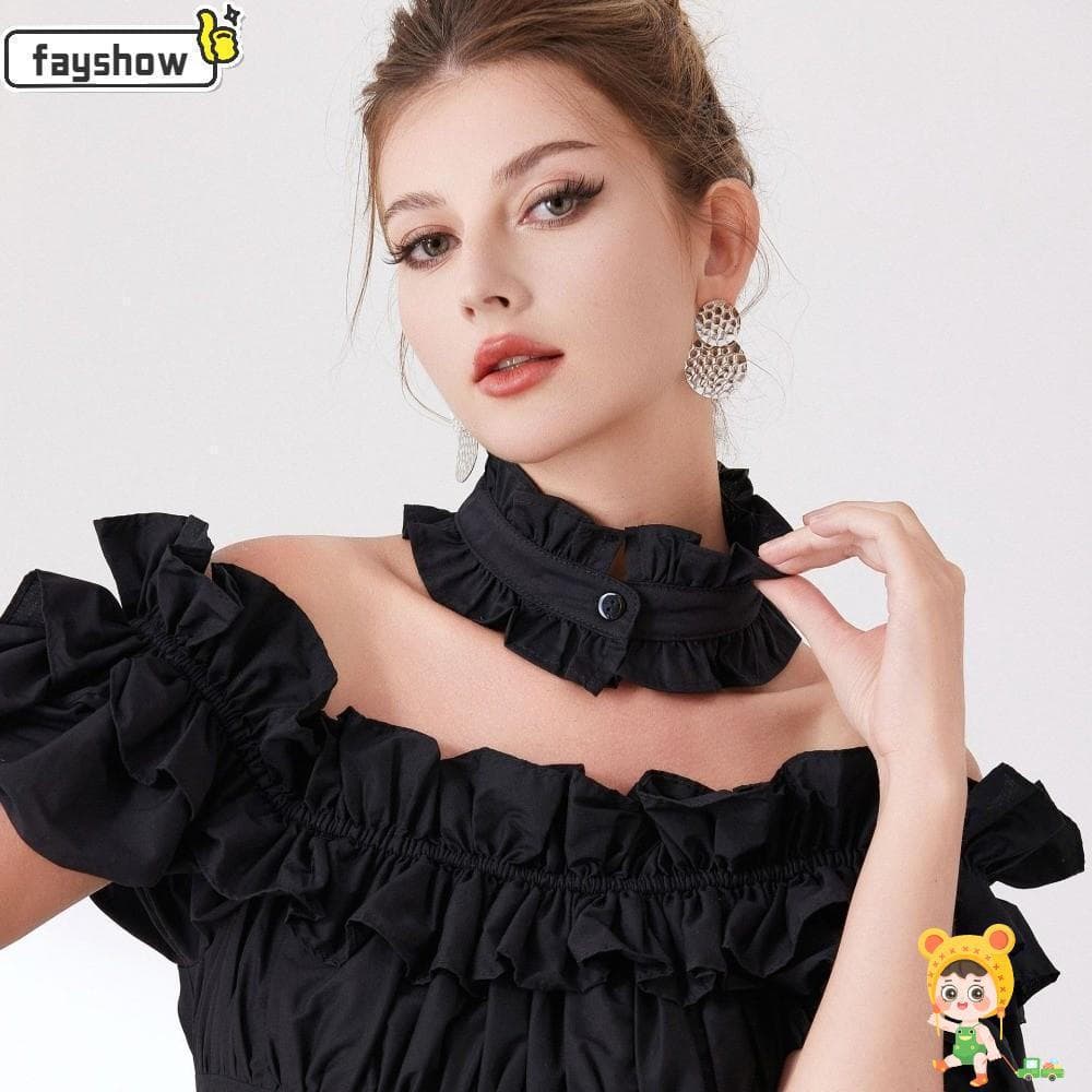 Gola Falsa FAYSHOW com Babados, Estampa de Leopardo Plissada, Decorativa e Removível para Camisa e Suéter QOFO