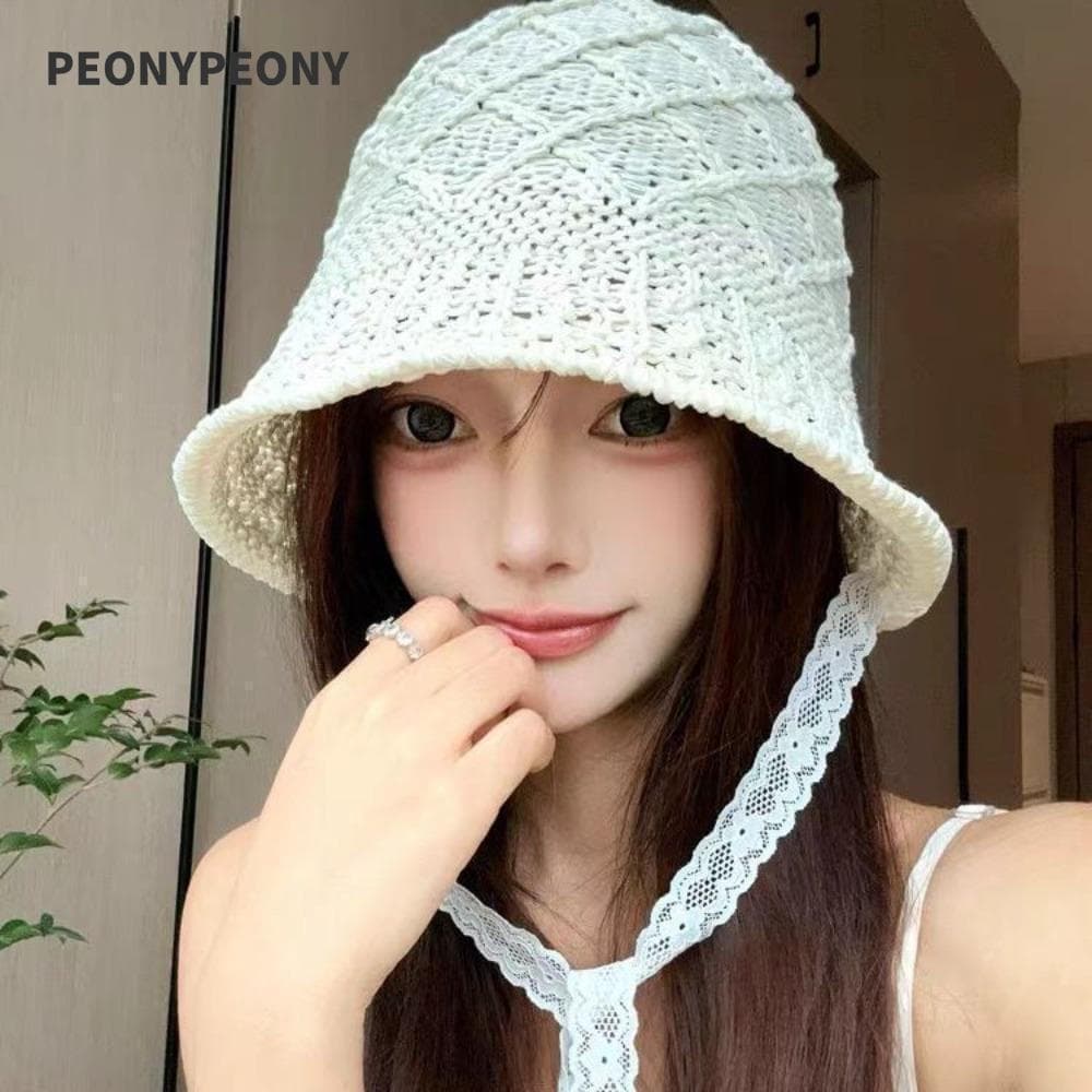 Chapéu Bucket PEONY, Proteção Solar UV, Respirável, Dobrável, de Renda, para Praia e Verão GNKB