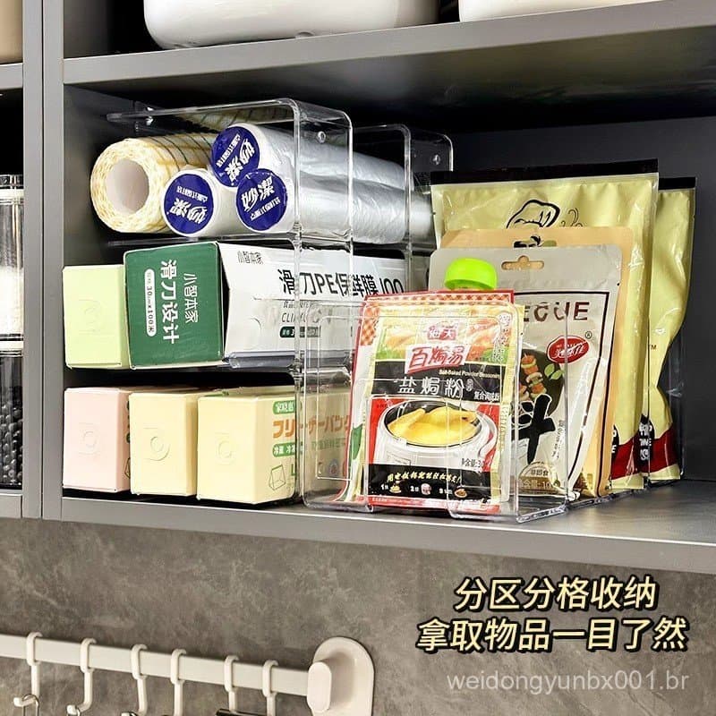 Suporte de armazenamento de filme aderente para cozinha, organizador de sacos de filme aderente e temperos estilo gaveta