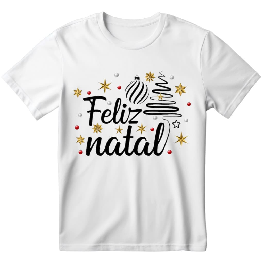 Camisa Estampada Feliz Natal 100% Algodão Premium Postagem Rápida
