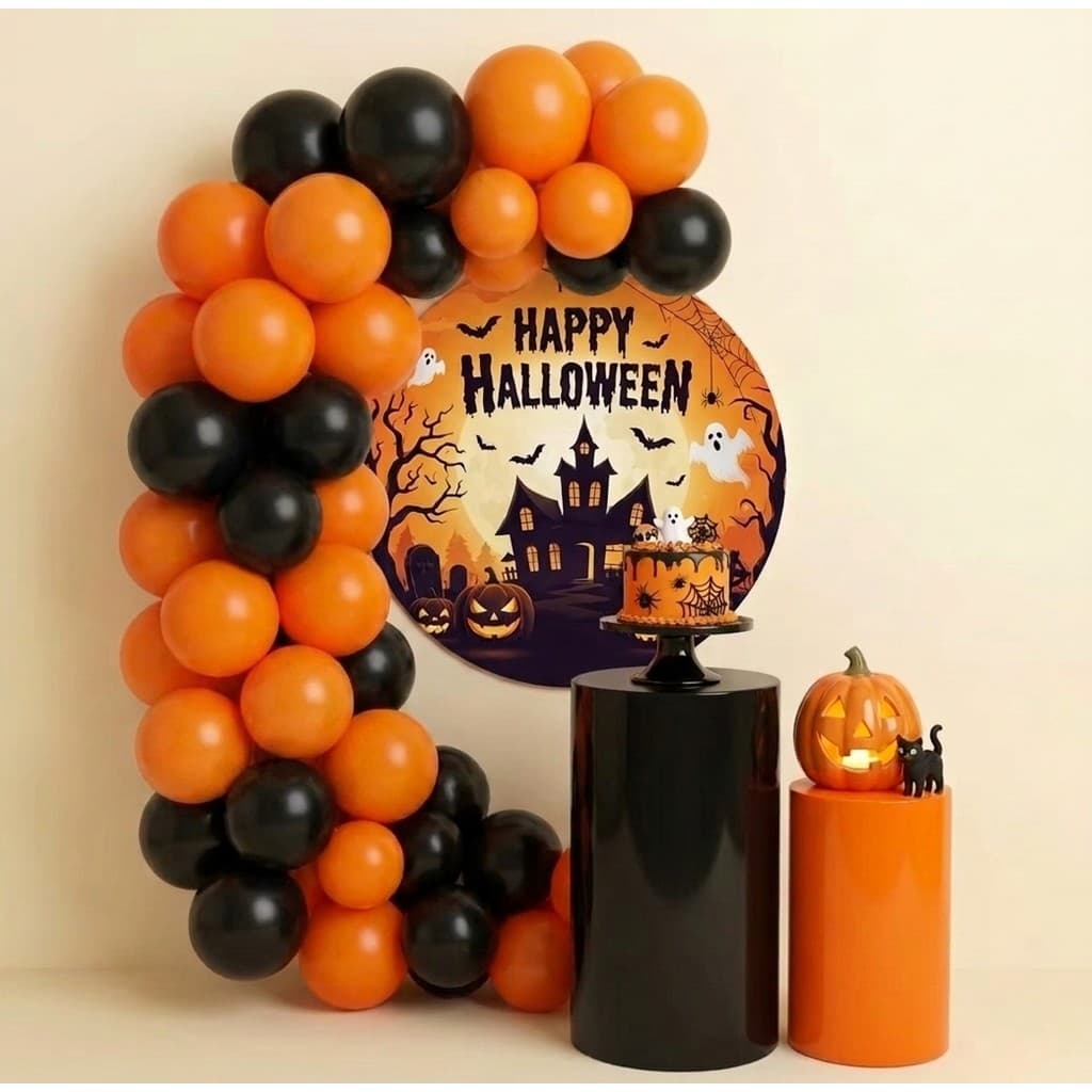 100 unidades Bexiga Balão Bola de Festa Liso Aniversário Decoração Halloween Preto e Laranja