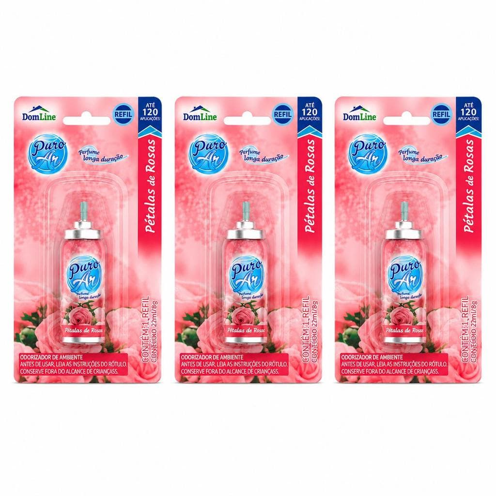 Kit 3 Mini Refil Puro Ar Rosas 12ml Aromatizador e Neutralizador de Odores