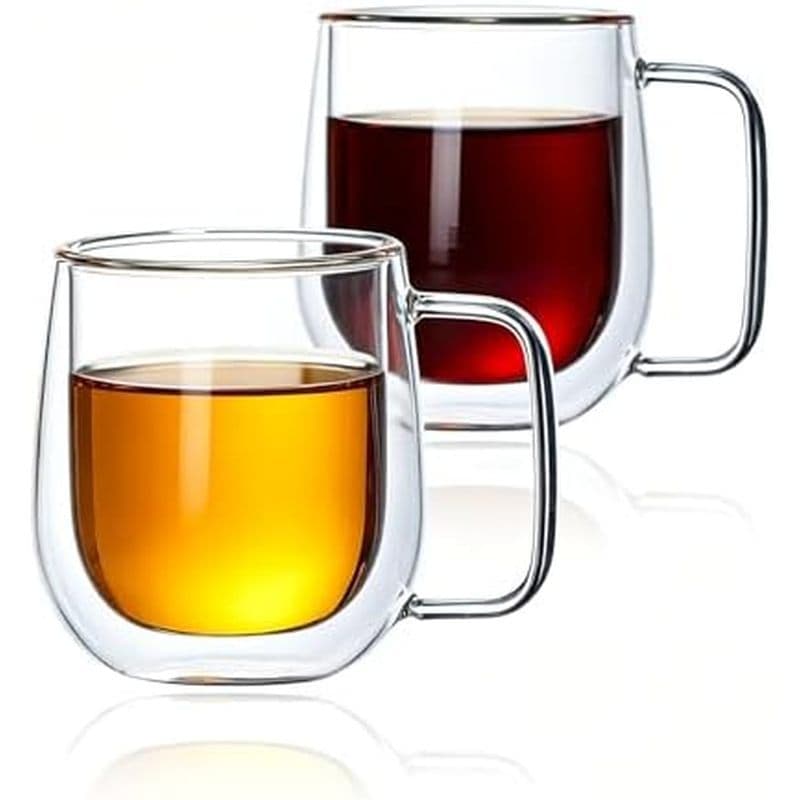 Conjunto De Canecas De Vidro De Parede Dupla Com Xícaras De Café Borossilicato De 2 , 9 Onças Alça , Copos Expresso Tran