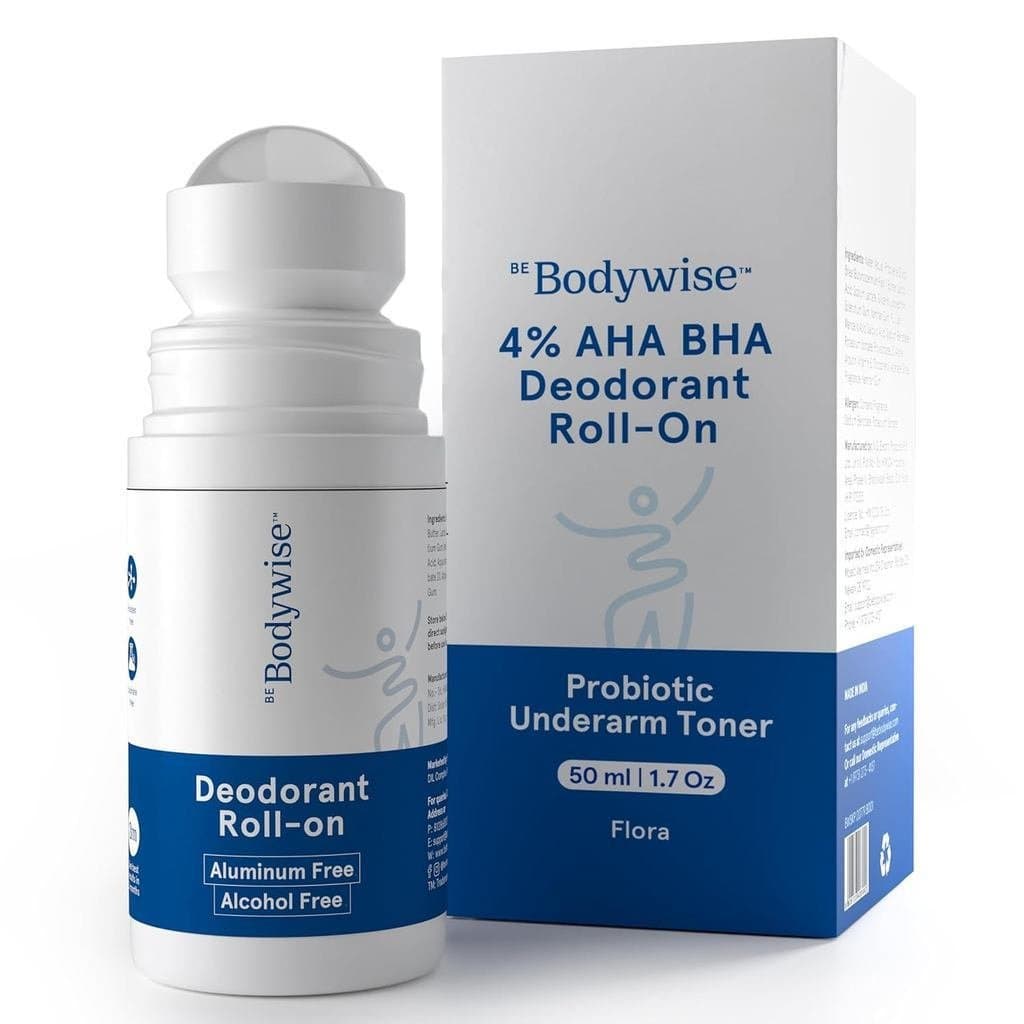 Desodorante Roll-On BeBodywise.   Sem alumínio, sem álcool.   Contém AHA, ácido lático e ácido mandélico.   Previne o cr