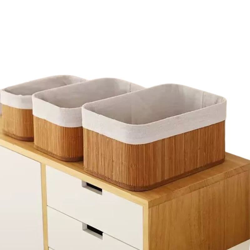Kit com 09 Cesto Organizador em Bambu Pequeno/Médio/Grande