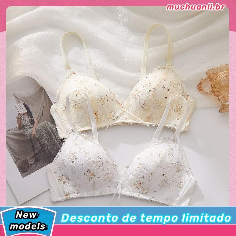 Triângulo copo roupa interior feminina seios pequenos reunidos doce renda Floral Anti-flacidez sem anel de aço sutiã sei