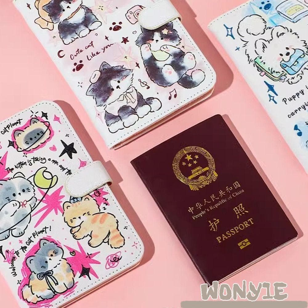 Porta-Passaporte WONY1E , Capa Para À Prova D'água De Couro Pu , Bolsa Com Certificados Leves De Desenho Animado