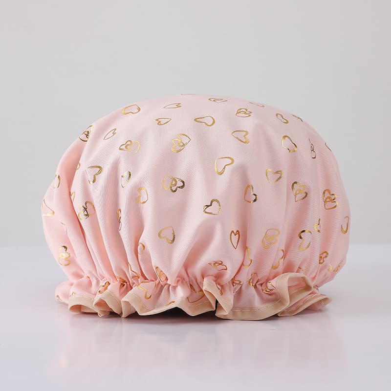 Touca de banho de camada dupla, touca de cabelo à prova d'água, dourada, estampada, poliéster, algodão, PEVA, banho, ban